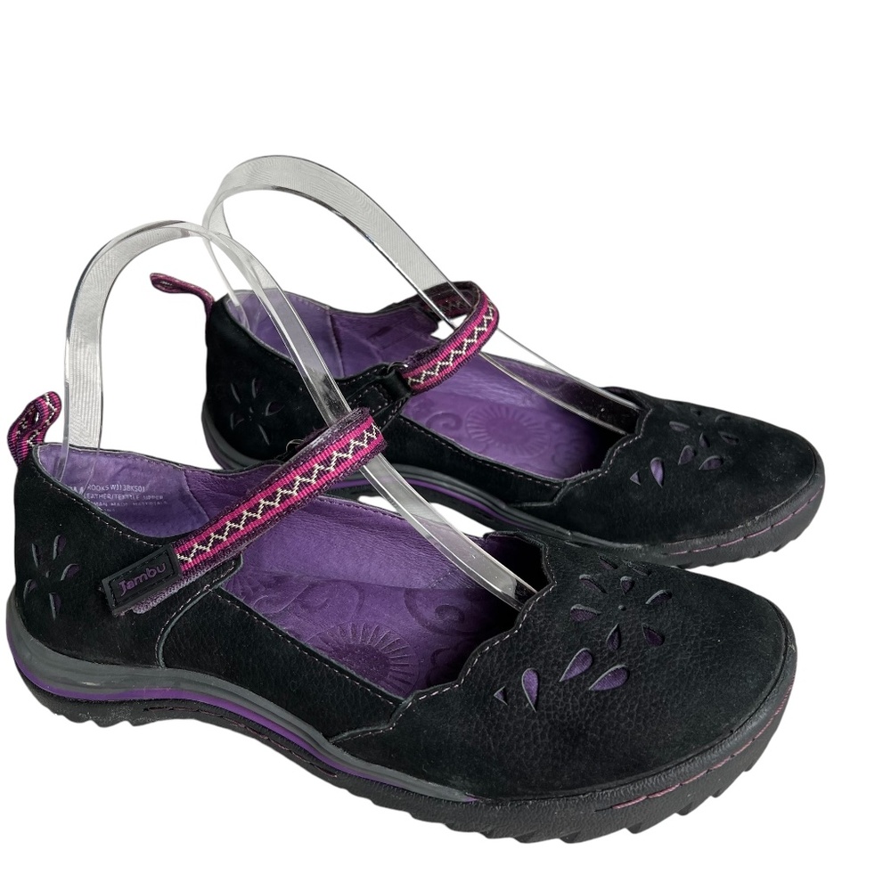 Jambu Brooks Adventure  Mary Janes Black Suede Purple Cutout Size 7 with box